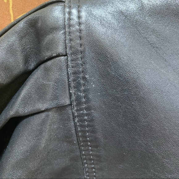 80’s 90’s Drop Waist Puff Sleeve Leather Bomber Jacket - Picture 8 of 16